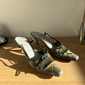 Green Plaid Kitten Heels